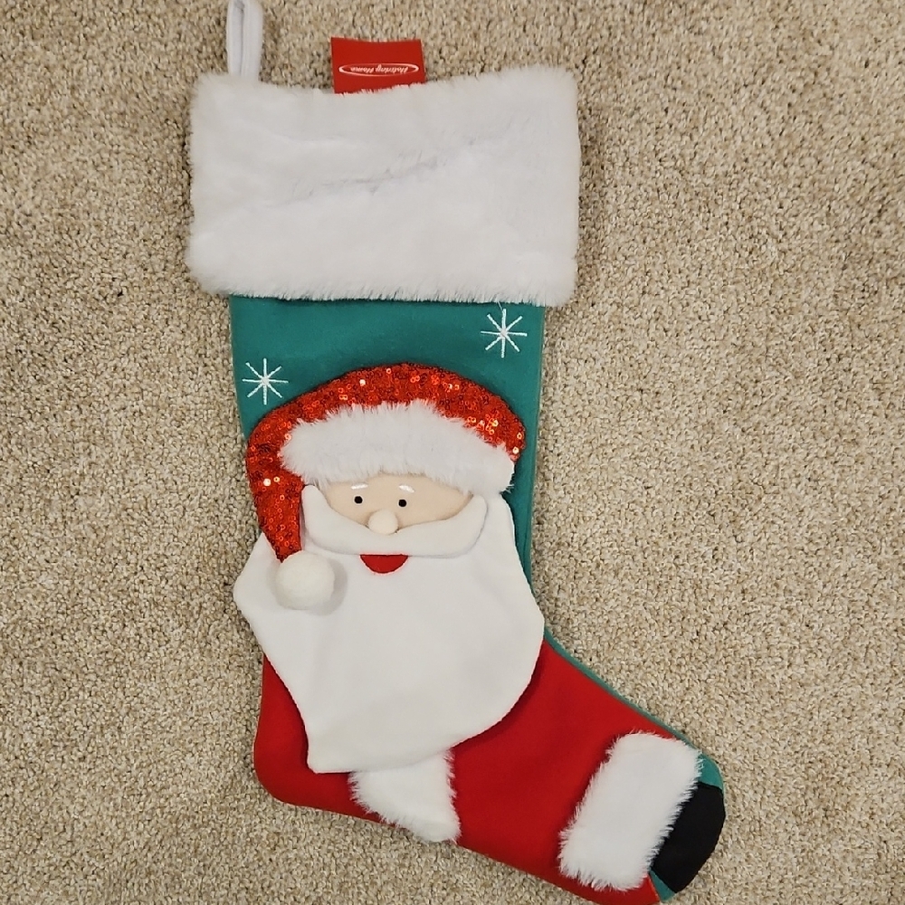 Christmas Stocking With 3D SANTA CLAUS NWT